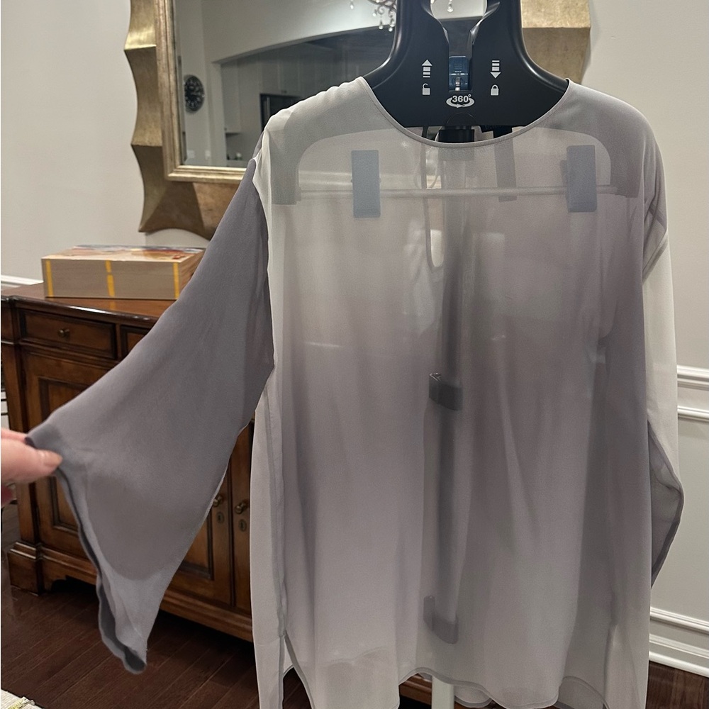 Eileen Fisher Sheer Gray Tunic Blouse - Picture 2 of 9